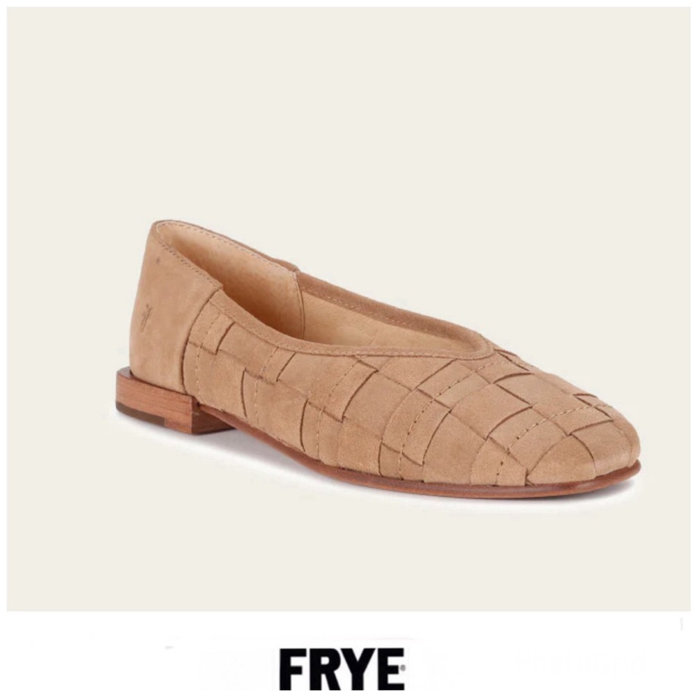 FRYE Claire Caramel / Tan Intricate Woven Checked Slip On Flats Sz 9.5 M NWOB